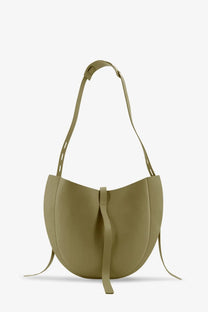 Minobossi women’s lizzie leather crossbody bag in olive green with curved minimalist design and adjustable shoulder strap