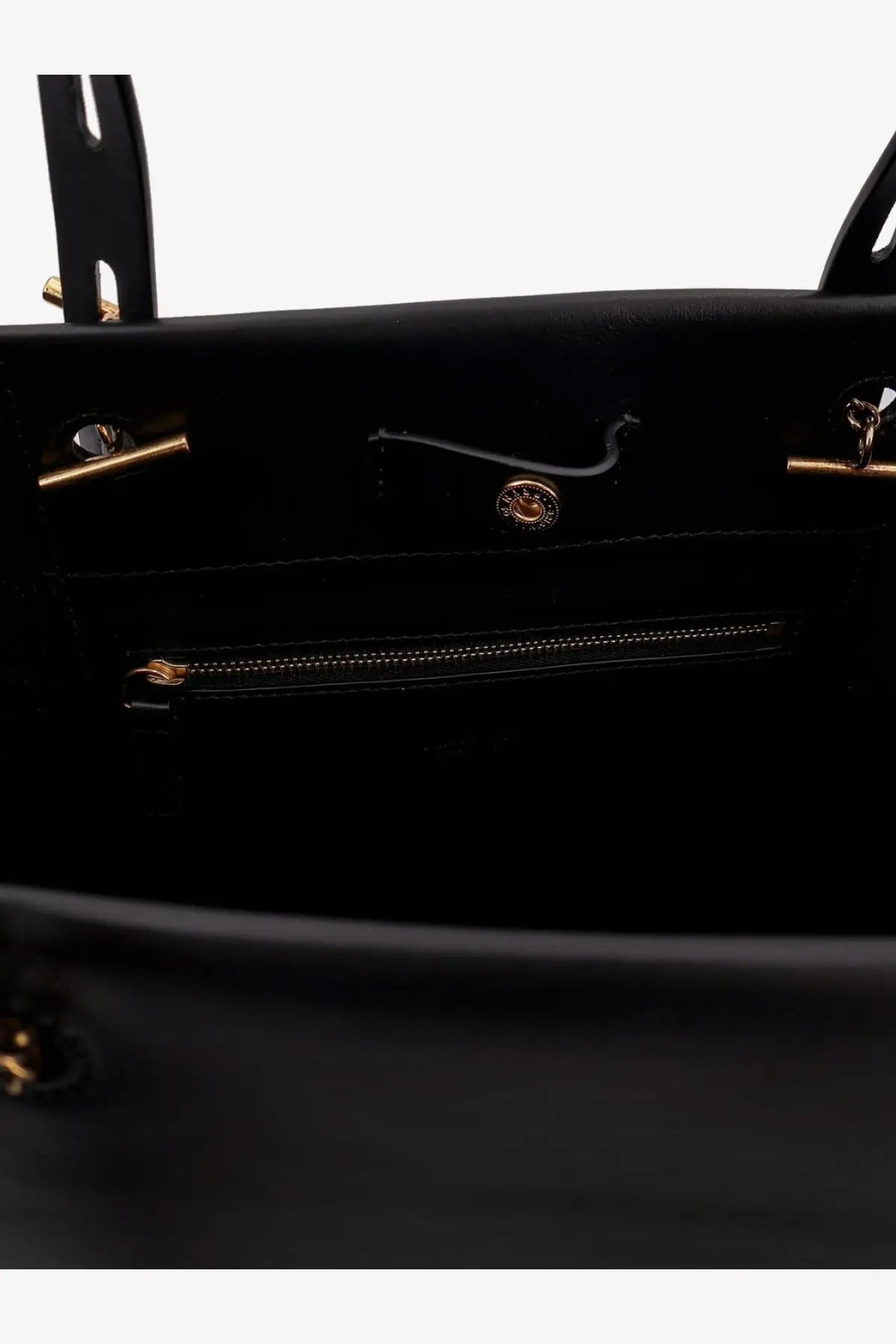 Minobossi women’s Paula black leather shoulder bag with gold-tone hardware and central zipper compartment
