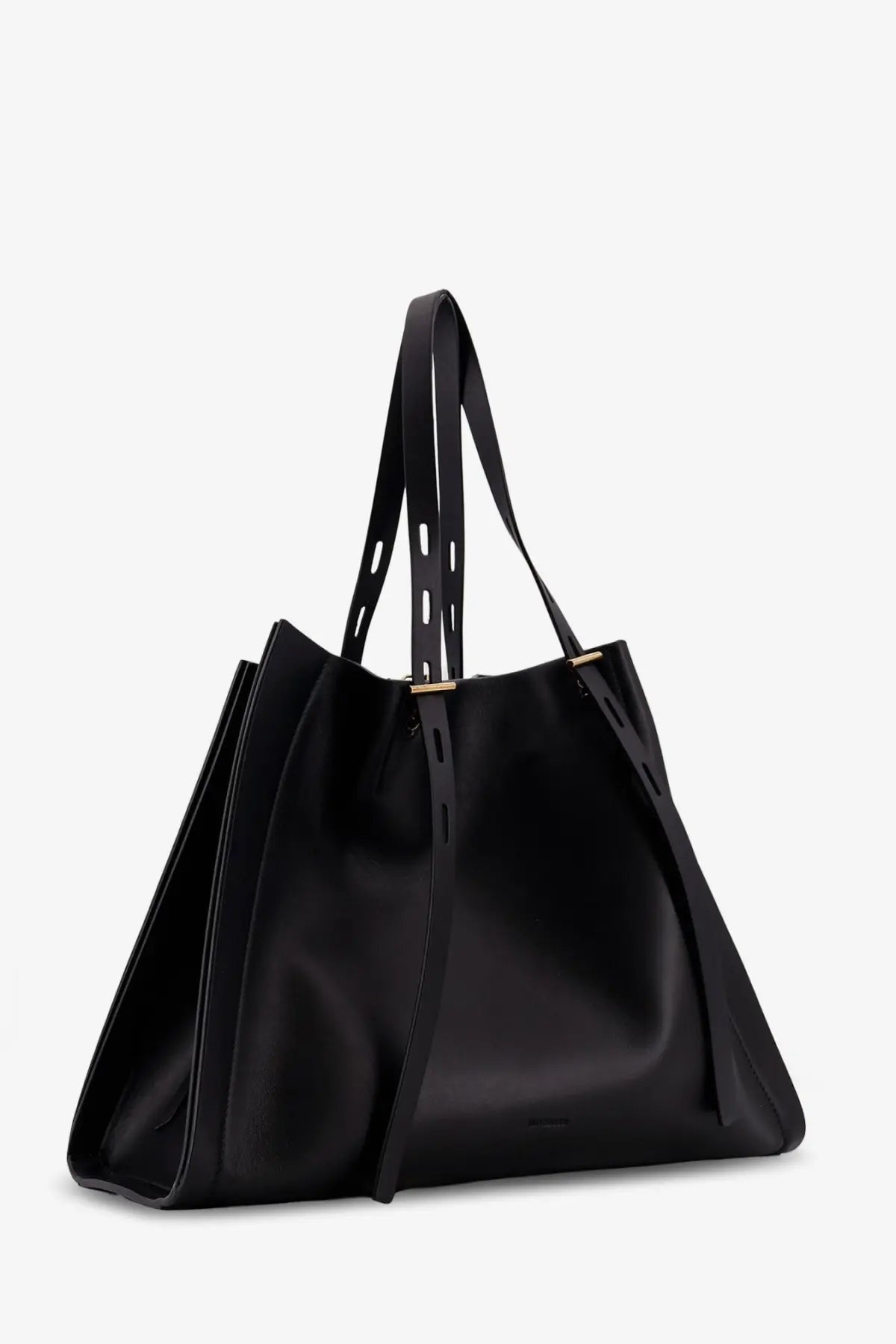 Minobossi women’s Paula leather shoulder bag black black leather tote bag with gold-tone hardware and perforated straps