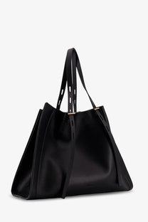 Minobossi women’s Paula leather shoulder bag black black leather tote bag with gold-tone hardware and perforated straps
