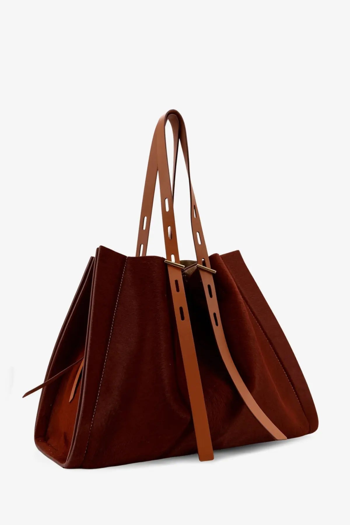 Minobossi women’s paula pony skin shoulder bag beige with rich brown leather tote and contrasting tan straps minimalist design