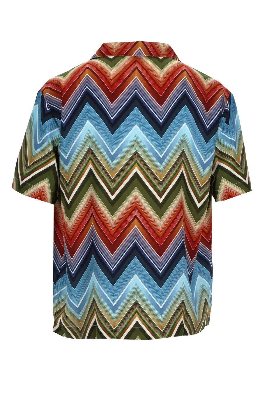 Missoni men’s short-sleeved button-up shirt in viscose with a vibrant multicolor zigzag pattern