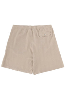Back side of missoni men’s beige cotone shorts with herringbone pattern and buttoned back pocket