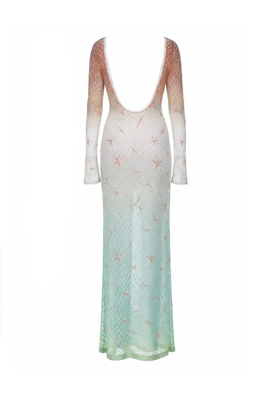 Missoni women’s abito lungo copricostume multicolor long gown with peach to mint gradient lace and pink star motifs