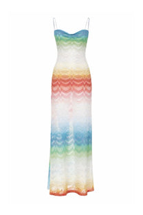 Missoni women’s abito lungo copricostume multicolor flowing maxi dress with rainbow gradient and lace detailing