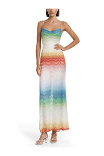 Missoni women’s abito lungo copricostume multicolor flowing sleeveless maxi dress with vibrant rainbow gradient and thin straps