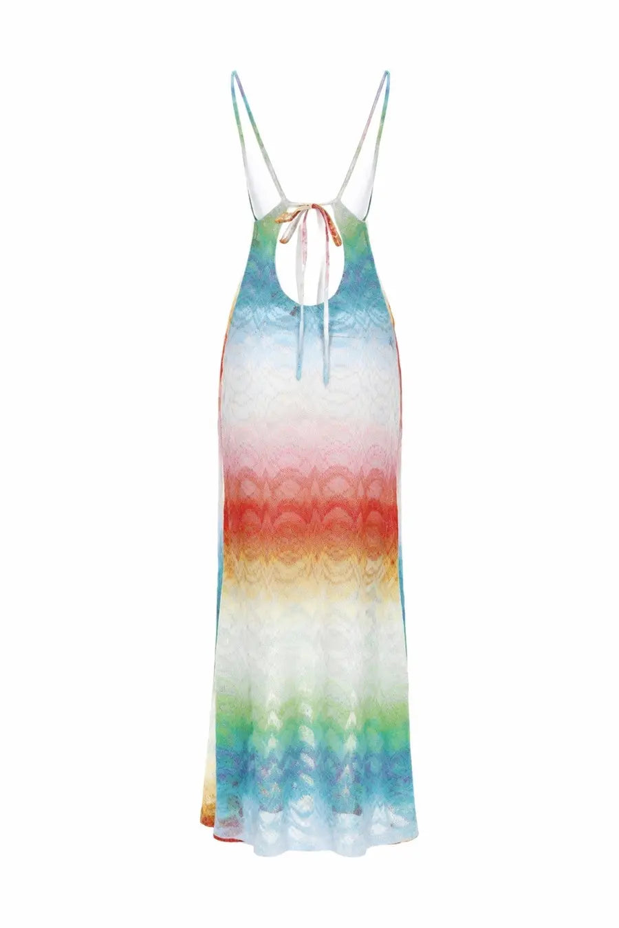 Missoni women’s abito lungo copricostume multicolor vibrant long-sleeved maxi dress with gradient rainbow lace detailing