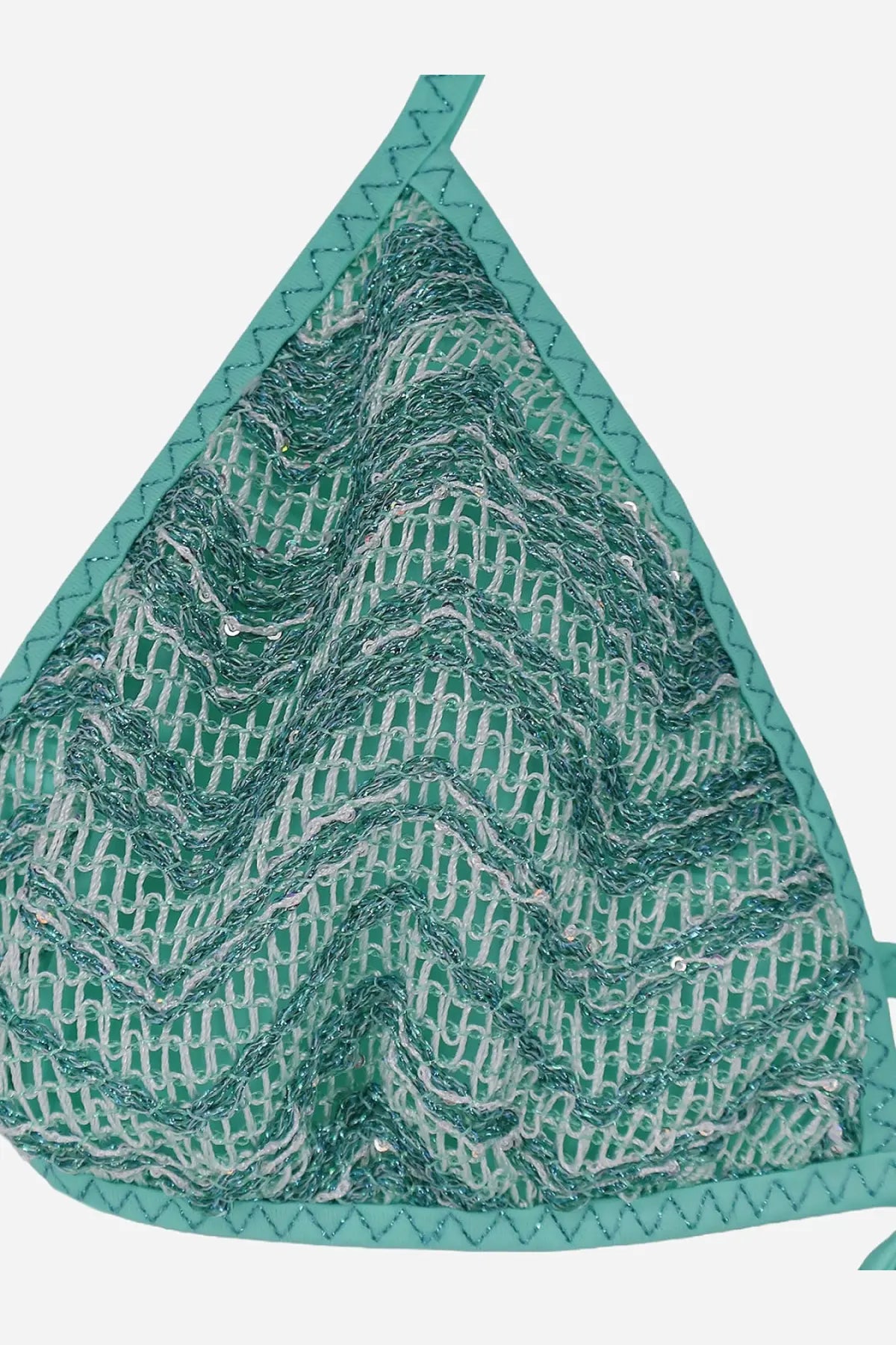 Missoni women’s bikini blue emerald green triangular top with intricate silver mesh and sequin detailing