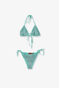 Missoni women’s bikini blue turquoise crochet set with zigzag pattern and adjustable ties for stylish swimwear