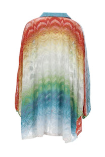 Missoni women’s caftano copricostume multicolor sheer rainbow blouse with subtle texture and contrasting teal collar