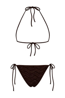 Missoni women’s costume bikini con paillettes brown black crochet halter top and triangle bottom with adjustable ties
