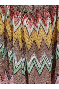 Missoni women’s cover up dress gold with a shimmering multicolored zigzag knit pattern and metallic textured sheen
