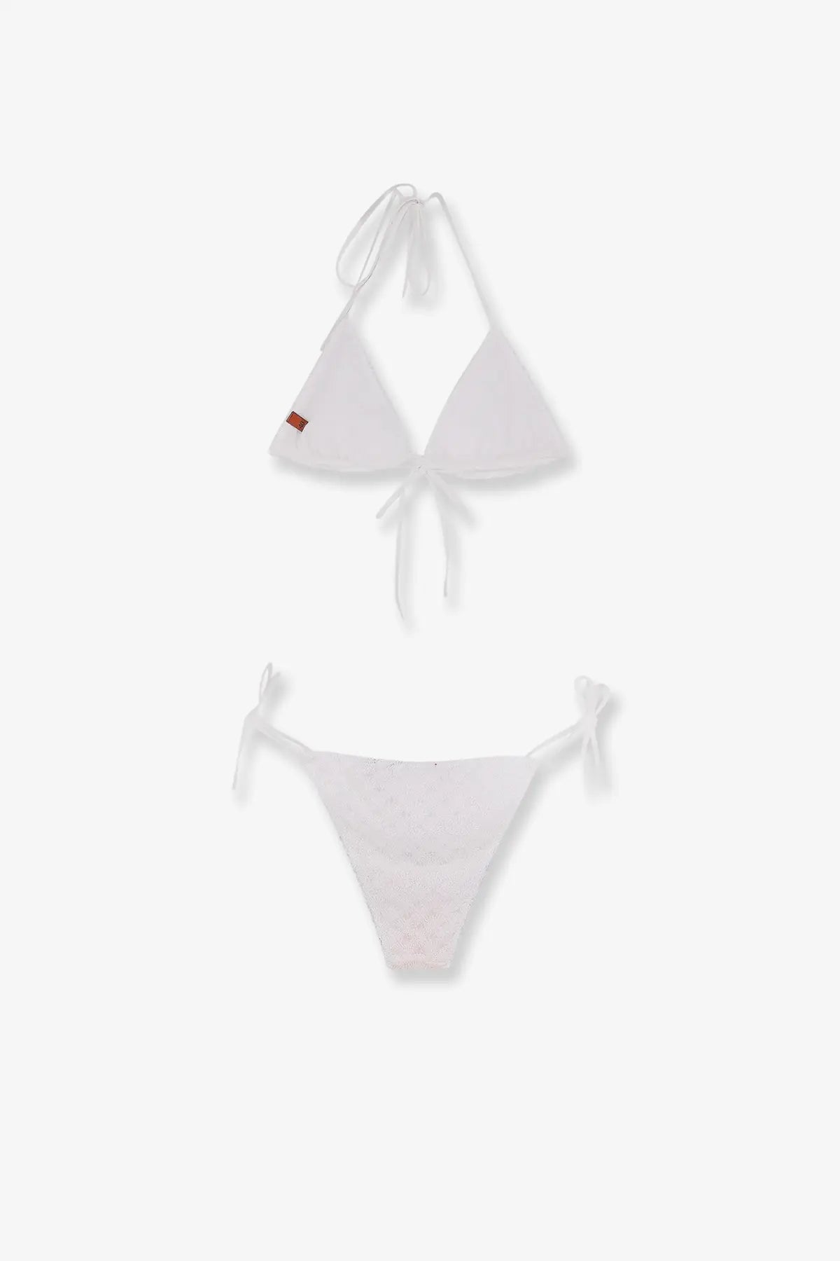 Missoni women’s embroidered and lined white halter bikini top and matching lace thong with delicate detailing