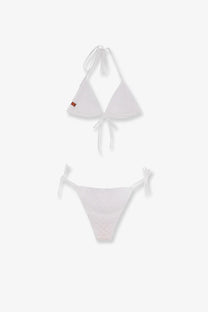 Missoni women’s embroidered and lined white halter bikini top and matching lace thong with delicate detailing
