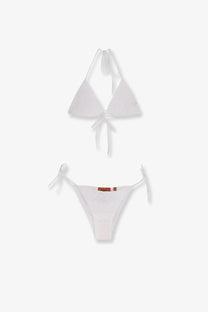 Missoni white embroidered and lined bikini set with delicate tie-side straps and a minimalist triangular design
