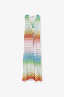 Missoni women’s sleeveless maxi dress with gradient rainbow pattern in viscose and metallic fiber gold blend