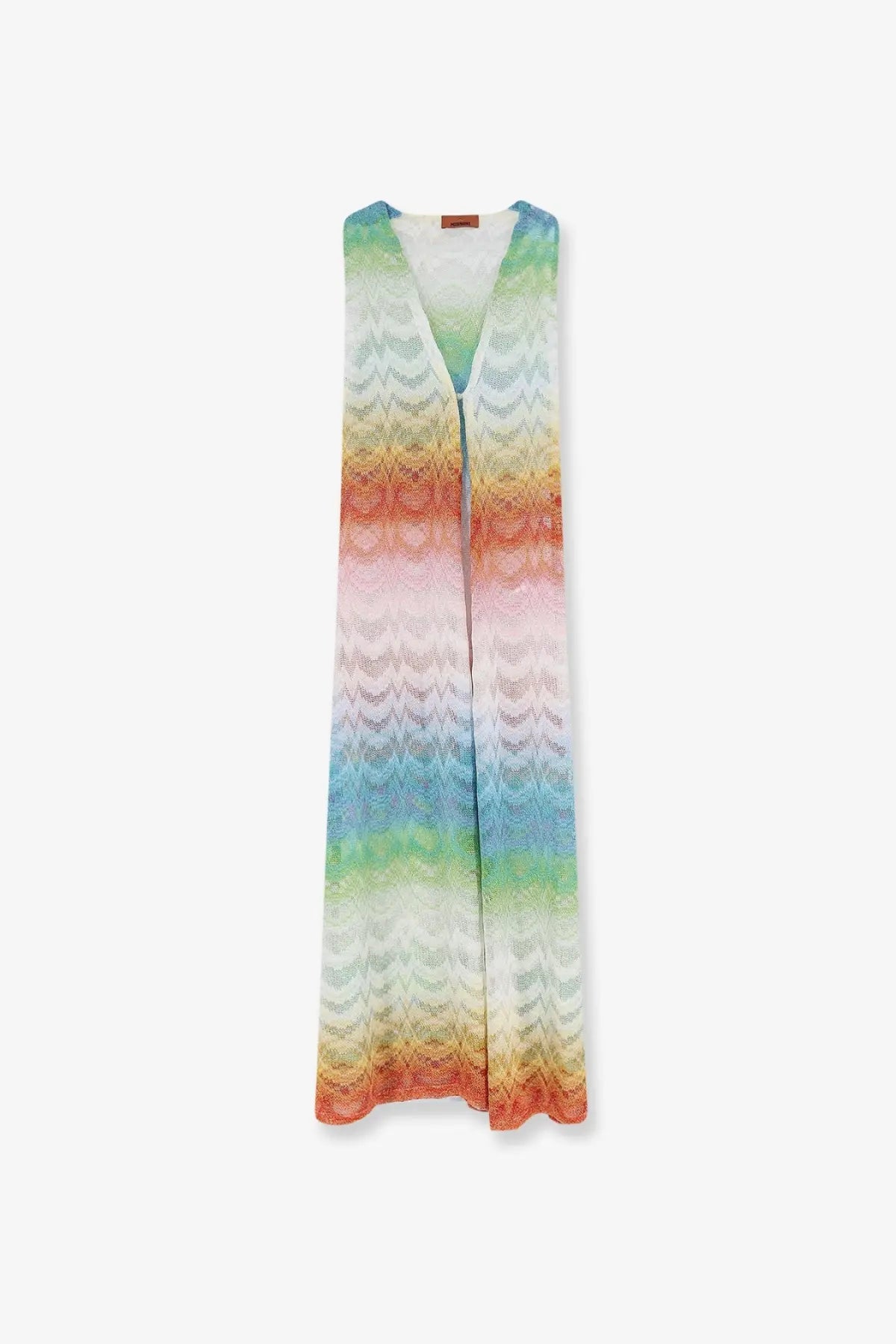 Missoni women’s long sleeveless maxi dress with gradient rainbow pattern in viscose and metallic fiber gold blend