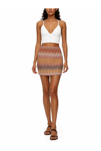 Missoni women’s minigonna con motivo snake multicolor mini skirt with vibrant zigzag pattern in warm peach terracotta and pink tones