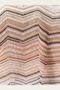 Missoni women’s multicolor viscose and metallic fiber sweater with beige black rust zigzag knit and sequined accents
