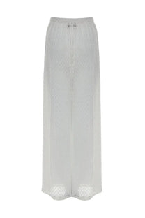 Missoni women’s white viscosa pantalone wide-leg trousers with lace trim and drawstring waistband