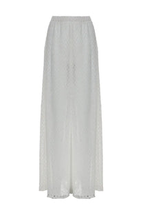 Missoni women’s pantalone in viscosa white lace wide-leg pants with subtle embroidery and beaded trim at the hem