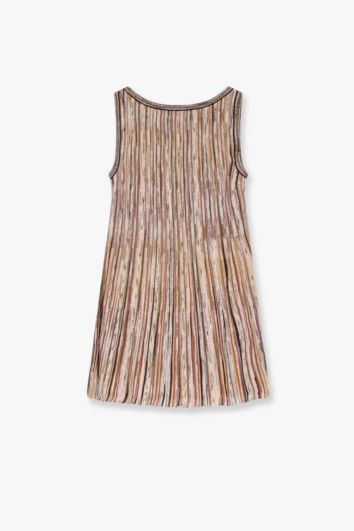 Missoni women’s short sleeveless pleated dress with vertical stripes in brown earthy tones viscose blend fabric