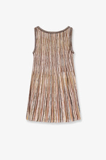Missoni women’s short sleeveless pleated dress with vertical stripes in brown earthy tones viscose blend fabric