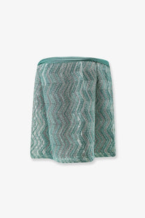 Missoni women’s blue textured teal and silver zigzag knit mini skirt with ribbed waistband made of viscose blend and sequins