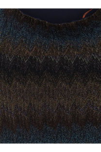 Missoni women’s viscose and metallic fiber dress in shimmering dark blue and gold knit with a textured glittery pattern
