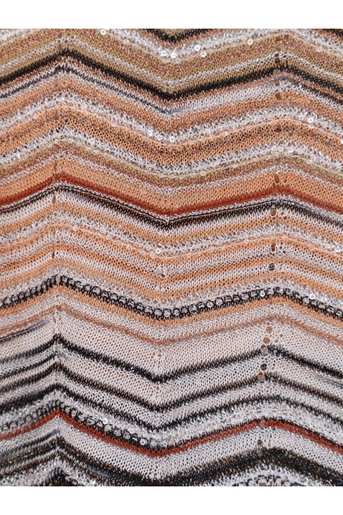 Missoni women’s beige viscose tank top with knitted zigzag pattern in earthy tones and subtle sequin accents