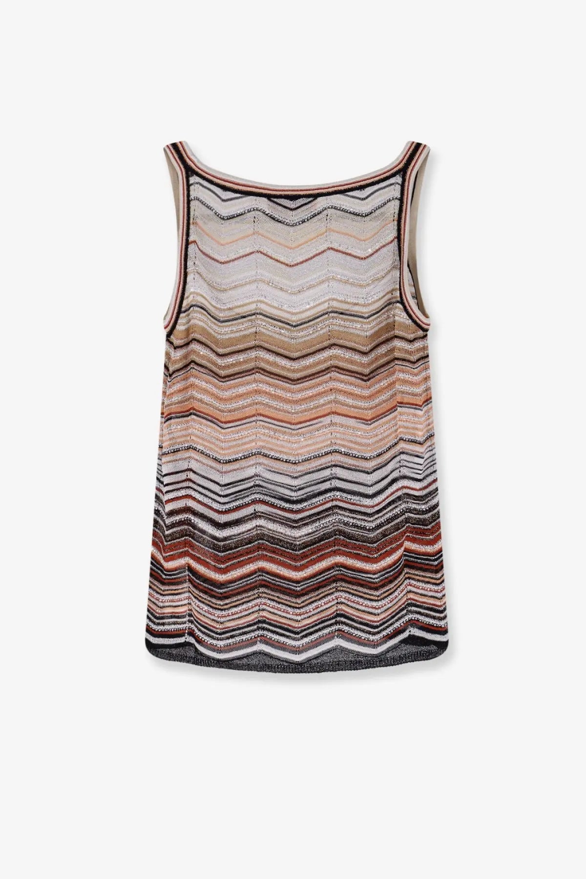 Missoni women’s beige viscose sleeveless top with zigzag pattern in earthy tones of beige brown and black
