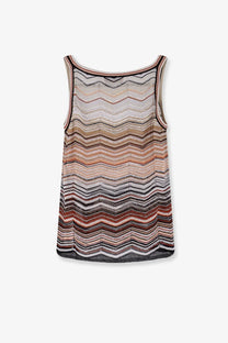 Missoni women’s beige viscose sleeveless top with zigzag pattern in earthy tones of beige brown and black