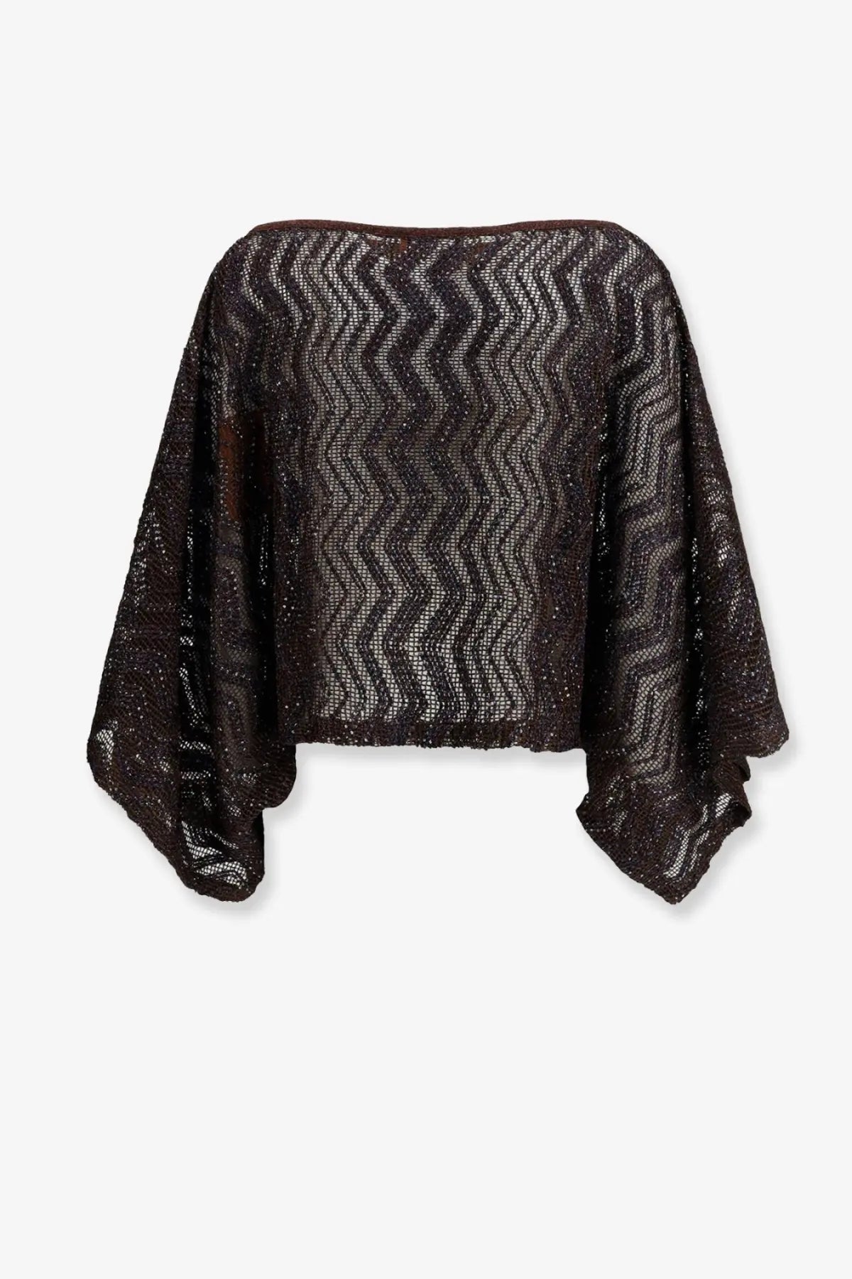 Missoni women’s viscose top brown with shimmering knit zigzag pattern and wide flowing sleeves