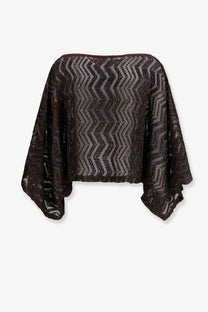 Missoni women’s viscose top brown with shimmering knit zigzag pattern and wide flowing sleeves