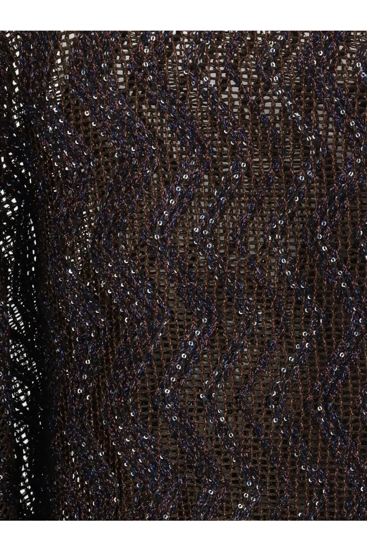 Missoni women’s viscose brown top with dark brown shimmering mesh fabric and silver sequin zigzag patterns