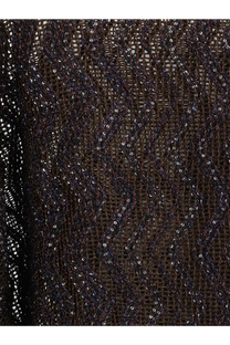 Missoni women’s viscose brown top with dark brown shimmering mesh fabric and silver sequin zigzag patterns