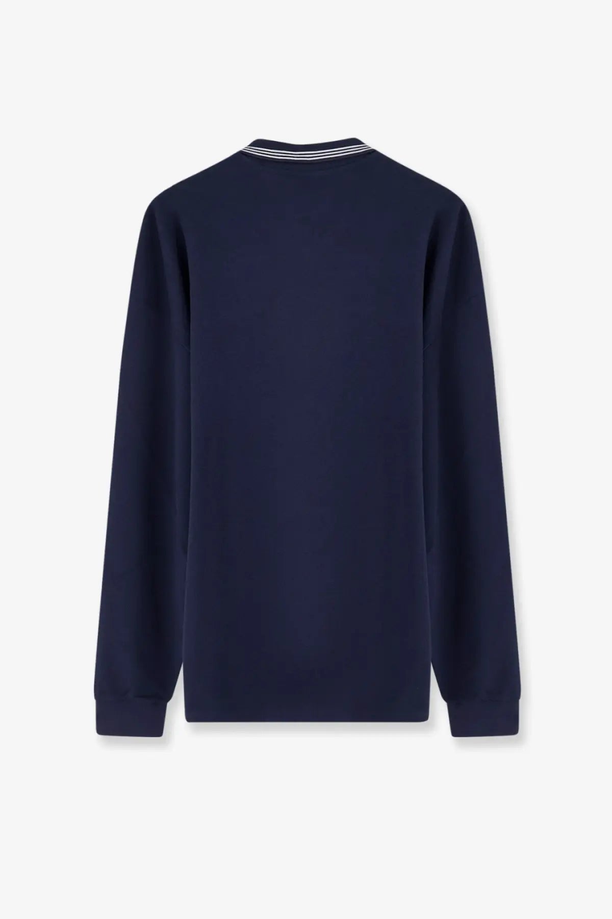 Miu miu women’s navy blue cotton long-sleeved sweater with ribbed crew neck and two thin white stripes