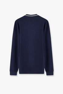 Miu miu women’s navy blue cotton long-sleeved sweater with ribbed crew neck and two thin white stripes