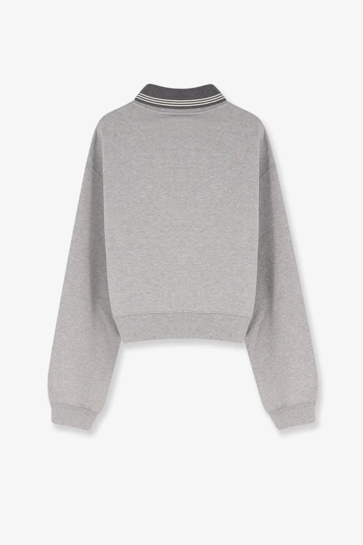 Miu Miu women’s élange cotton sweatshirt grey with gray cropped fit and dark gray ribbed collar with white stripes and cuffs