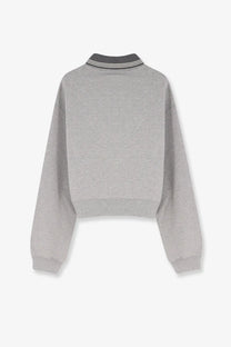 Miu Miu women’s élange cotton sweatshirt grey with gray cropped fit and dark gray ribbed collar with white stripes and cuffs