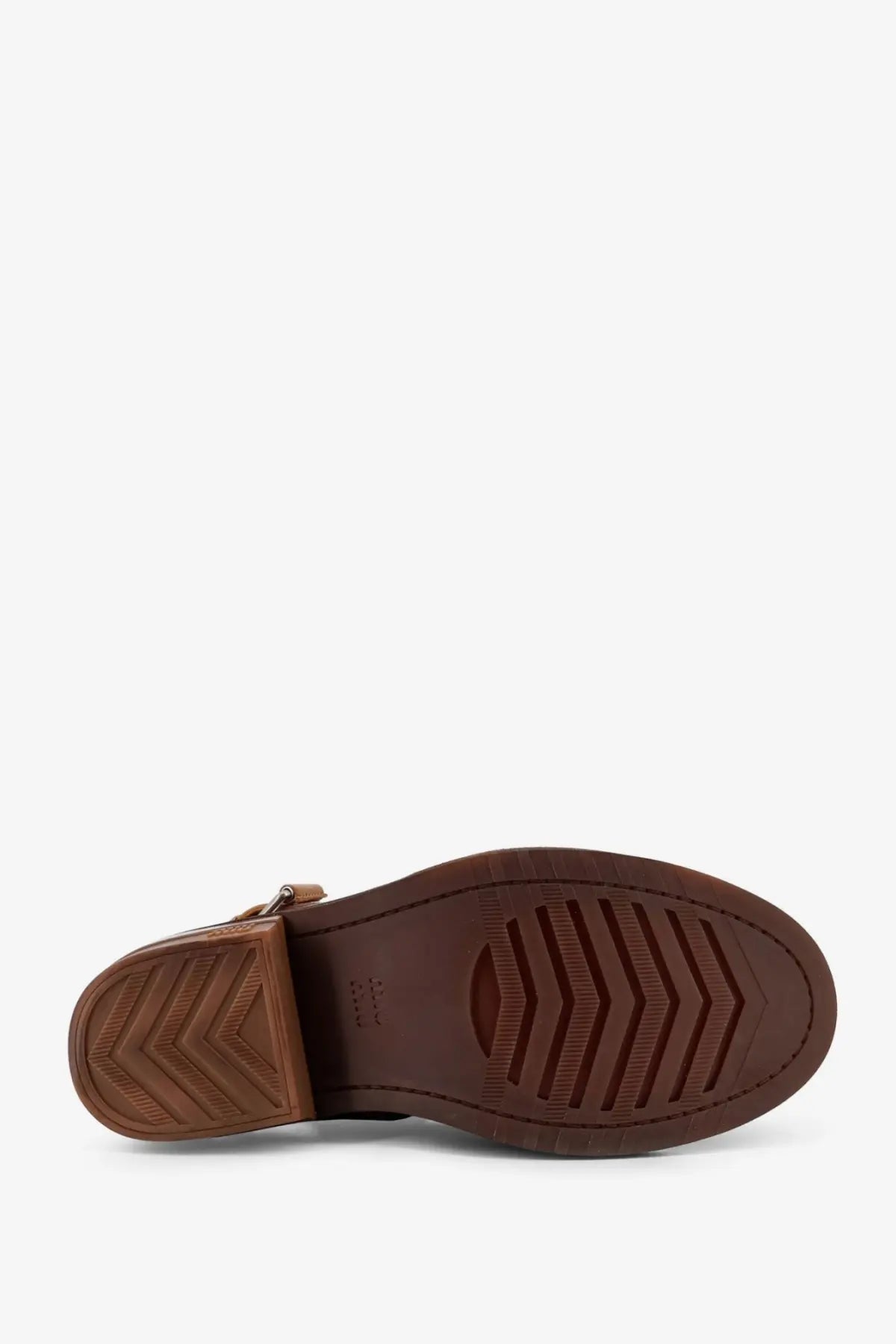 Miu Miu women’s beige foulé leather sabot sandals showing brown leather shoe with textured sole and heel