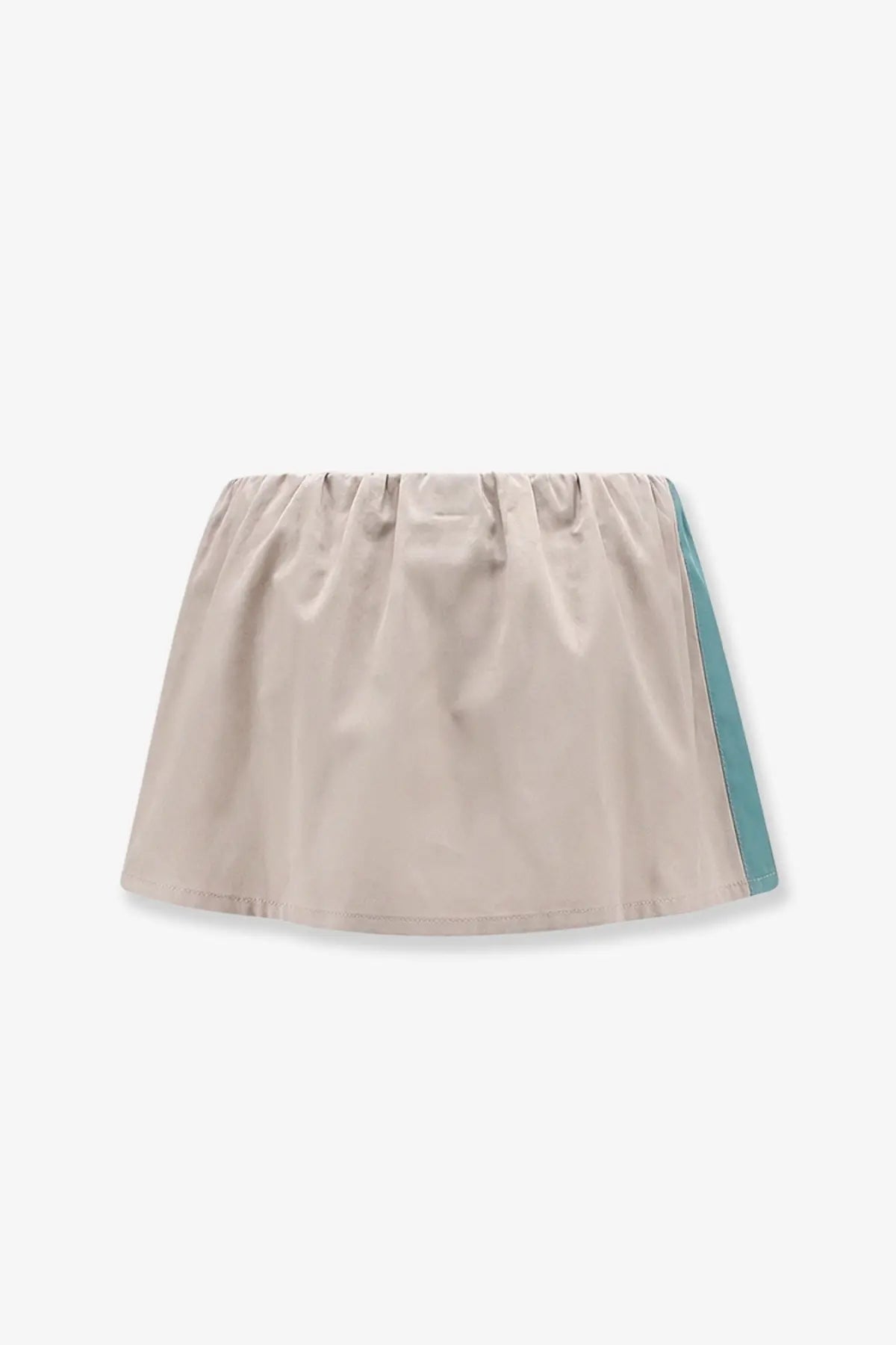 Miu miu women’s old twill mini skirt green beige pleated with teal side panel in twill fabric