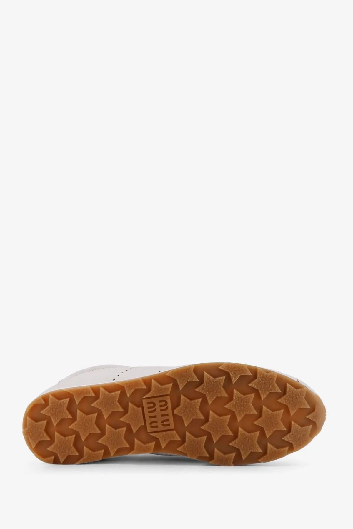 Miu Miu women’s plume leather sneakers white high-top sneaker with tan rubber sole and star-shaped tread pattern