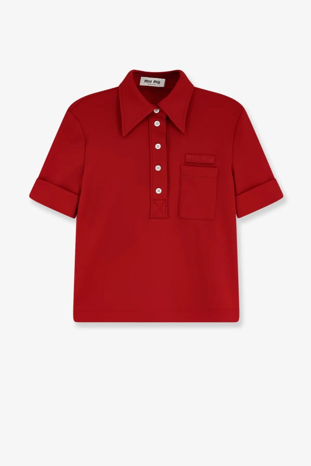 Miu miu women’s red polo shirt rubino with short sleeves white buttons and chest pocket in cotton material