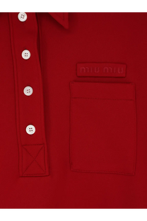 Miu Miu women’s red polo shirt with white buttons and branded patch on chest pocket in rubino color