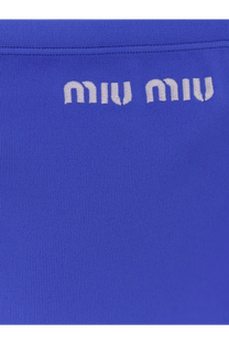 Bright blue miu miu logo embroidered on ribbed knit fabric of miu miu womens recycled material mini skirt blue