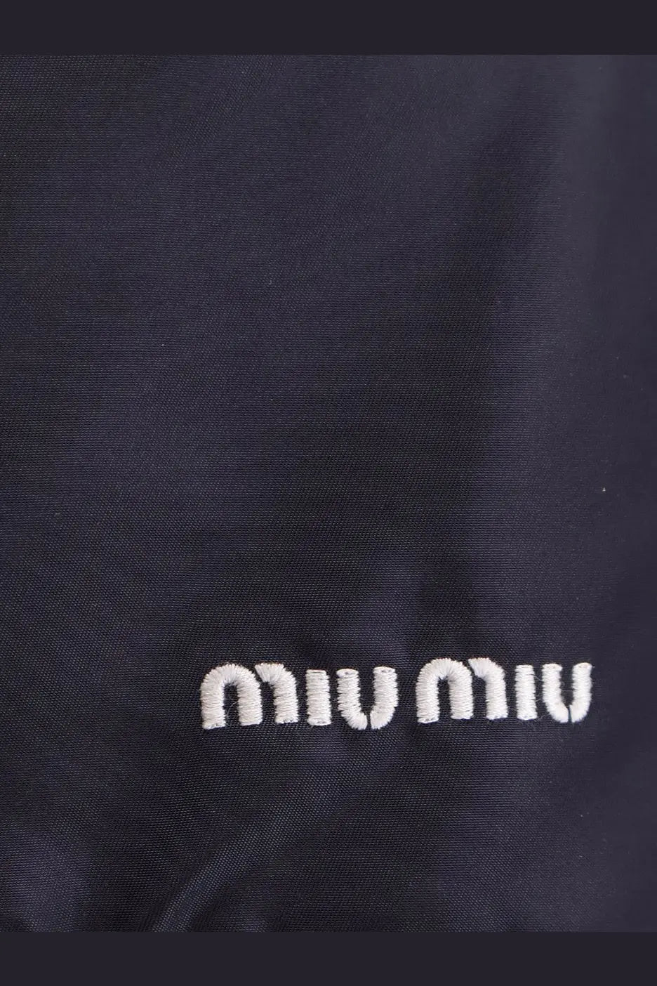 Dark navy recycled material mini skirt with white embroidered miu miu logo by miu miu women