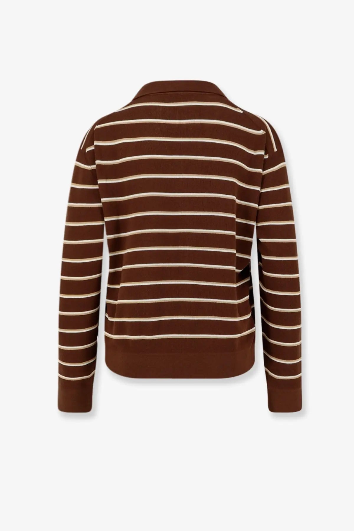 Miu Miu women’s brown and cream striped cotton knit sweater with collar and polo shirt style