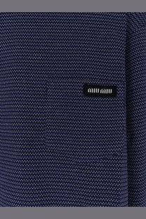 Miu Miu women’s two tone jersey shirt white with dark blue textured fabric and black logo patch with white dots