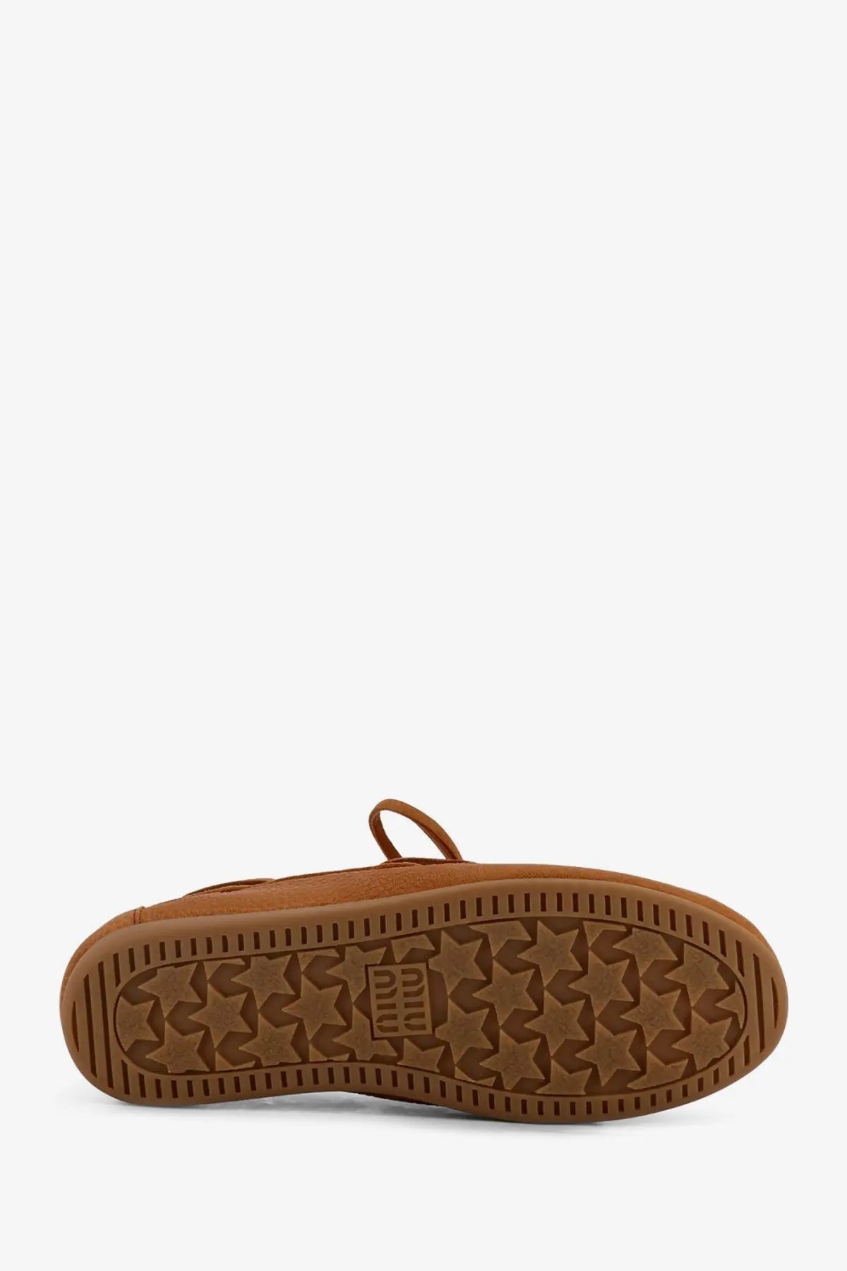Miu Miu women’s orange vintage effect leather loafers with brown suede slip-on and star patterned puma logo sole
